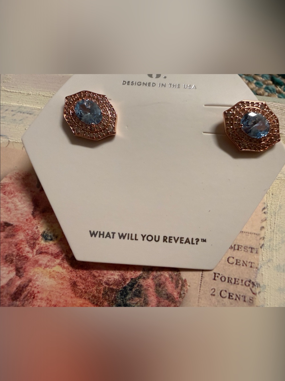 🌻🍁Rose Gold and Blue Crystal Hexagon Stud Earrings - Women Jewelry
